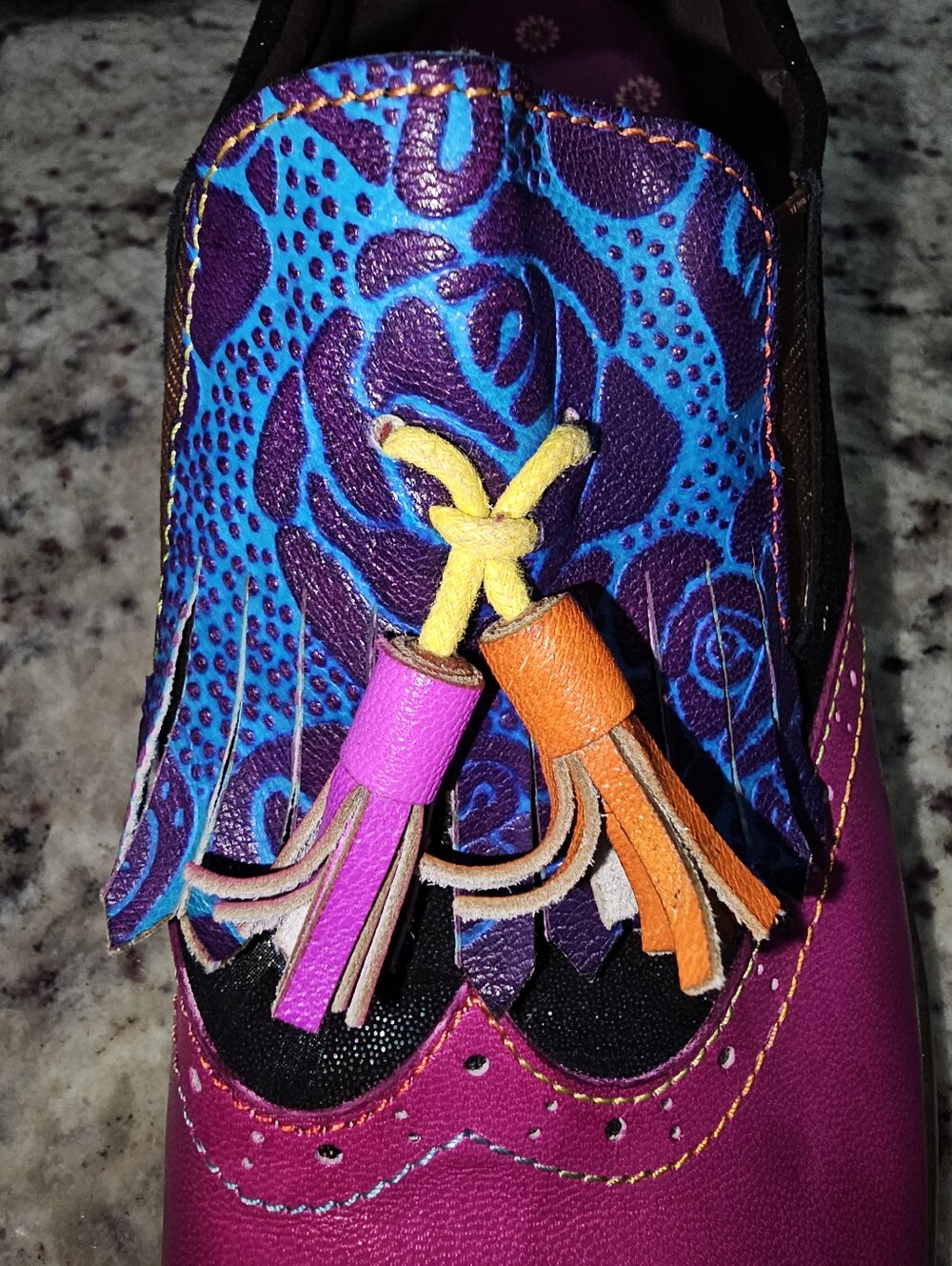 Bohemian Painted Brogue Leather Shoes Womens Wingtip Punk Purple Oxford Sz 42 - Picture 8 of 16